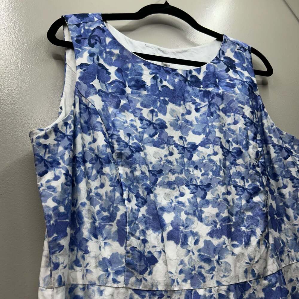 Talbots Blue Floral Watercolor Cotton Sleeveless Fit & Flare Dress - Picture 3 of 13